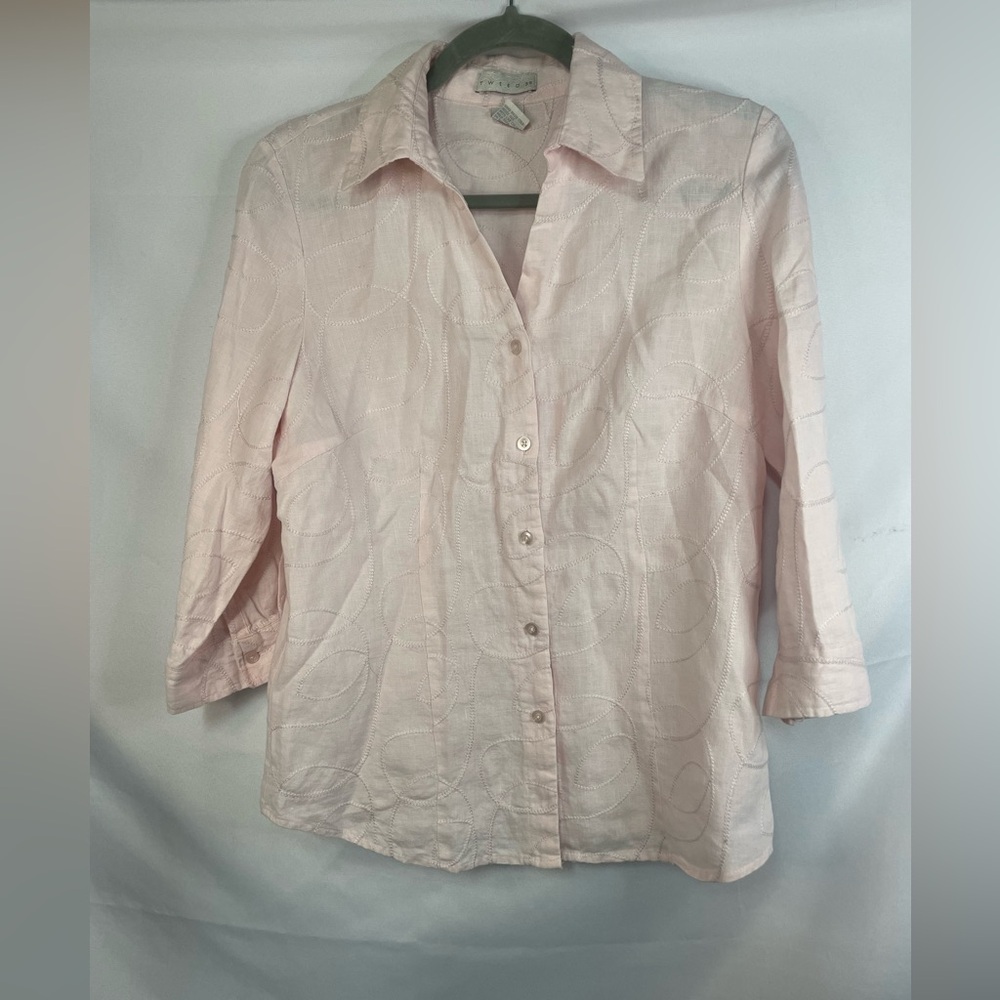 Tweed So linen blouse in the lightest of pinks! It has a great pattern! Pretty! - Picture 1 of 4